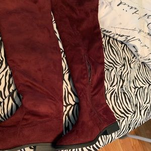 Burgundy High Knee Boots